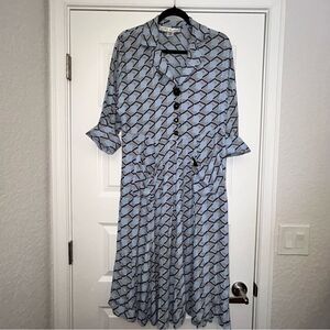 Vintage Janice McCarty 1/4 Decorative Front 3/4 Length Sleeve A-Line Midi Dress